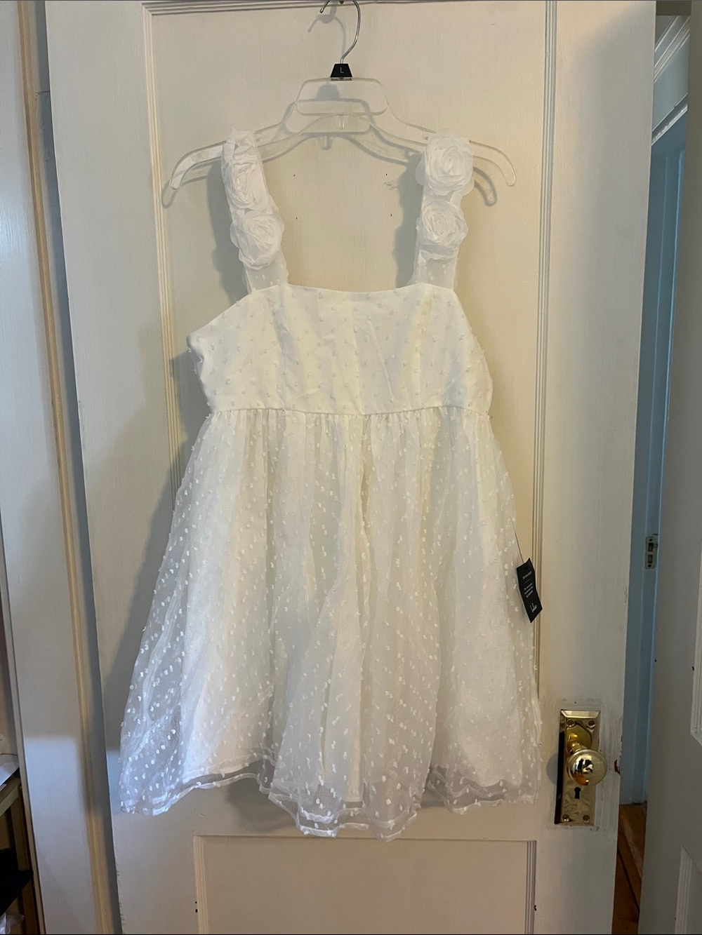 Lulu's White Dot Overlay Flower Strap Girls' Dress